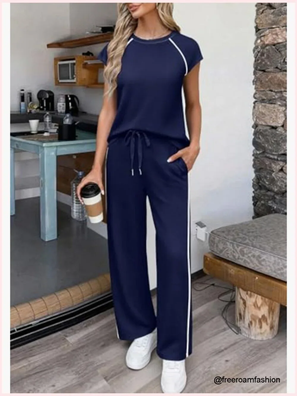 Cap Sleeve Top Wide Leg Pants Set Lounge Matching Outfit